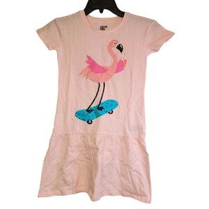 Spotted Zebra Girls Flamingo Skateboard Graphic Short Sleeves Dress Pink Small